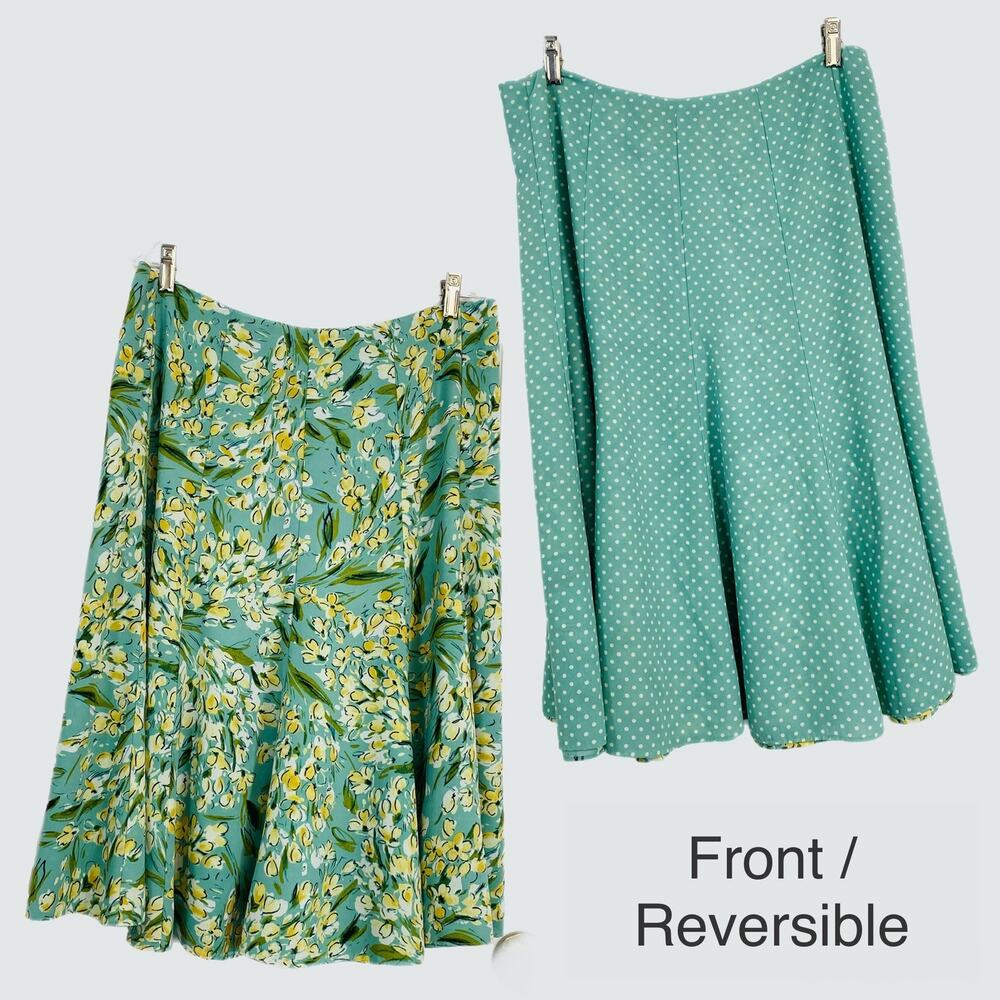 Emma James Reversible Floral Polka Dot A-Line Midi Skirt XL Botanical Retro